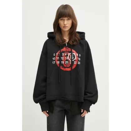 Zdjęcie MM6 Maison Margiela bluza bawełniana damska kolor czarny z kapturem z nadrukiem S62GU0136
