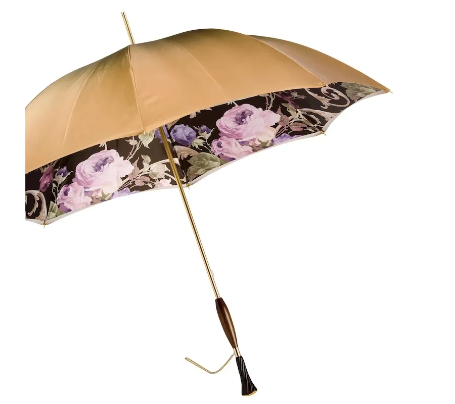 obrazek 7 Luksusowy beżowy parasol damski w stylu vintage zdobiony pięknymi kwiatami - Pasotti