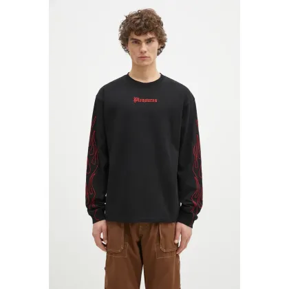 Zdjęcie PLEASURES longsleeve bawełniany Fiery Heavyweight Longsleeve kolor czarny z aplikacją P24W027