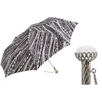 Zdjęcie Elegancki czarny parasol damski zdobiony nadrukiem pereł z rączką wysadzaną klejnotem – Pasotti