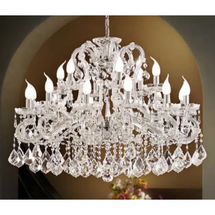 Zdjęcie Stylowy żyrandol z niklowaną metalową ramą pokrytą przezroczystym szkłem z wisiorkami z przezroczystego kryształu - Il Paralume Marina