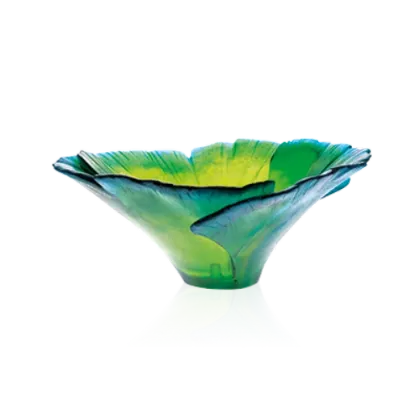 Zdjęcie Stylowa zielona misa o kształcie liści miłorzębu – firma Daum