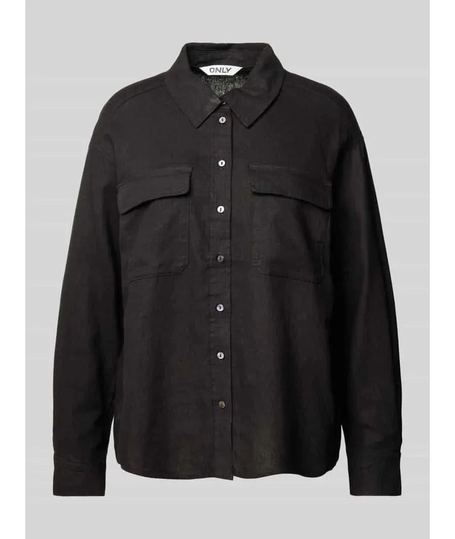 obrazek 1 Bluzka lniana o kroju oversized z kieszeniami z patką na piersi model ‘CARO’