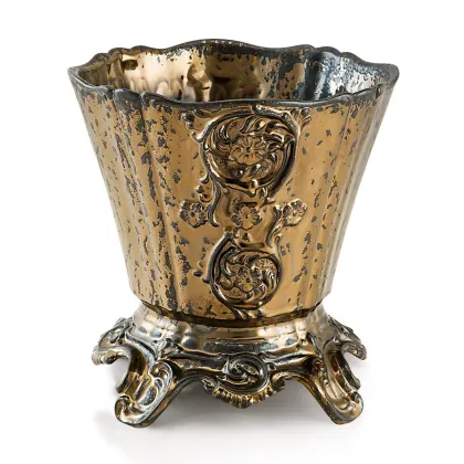 Picture Ceramic decorative flowerpot container in an oxidized bronze finish - Ahura
