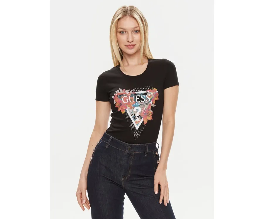 obrazek 1 Guess T-Shirt Ss Cn Tropical Train W4GI62 J1314 Czarny Slim Fit