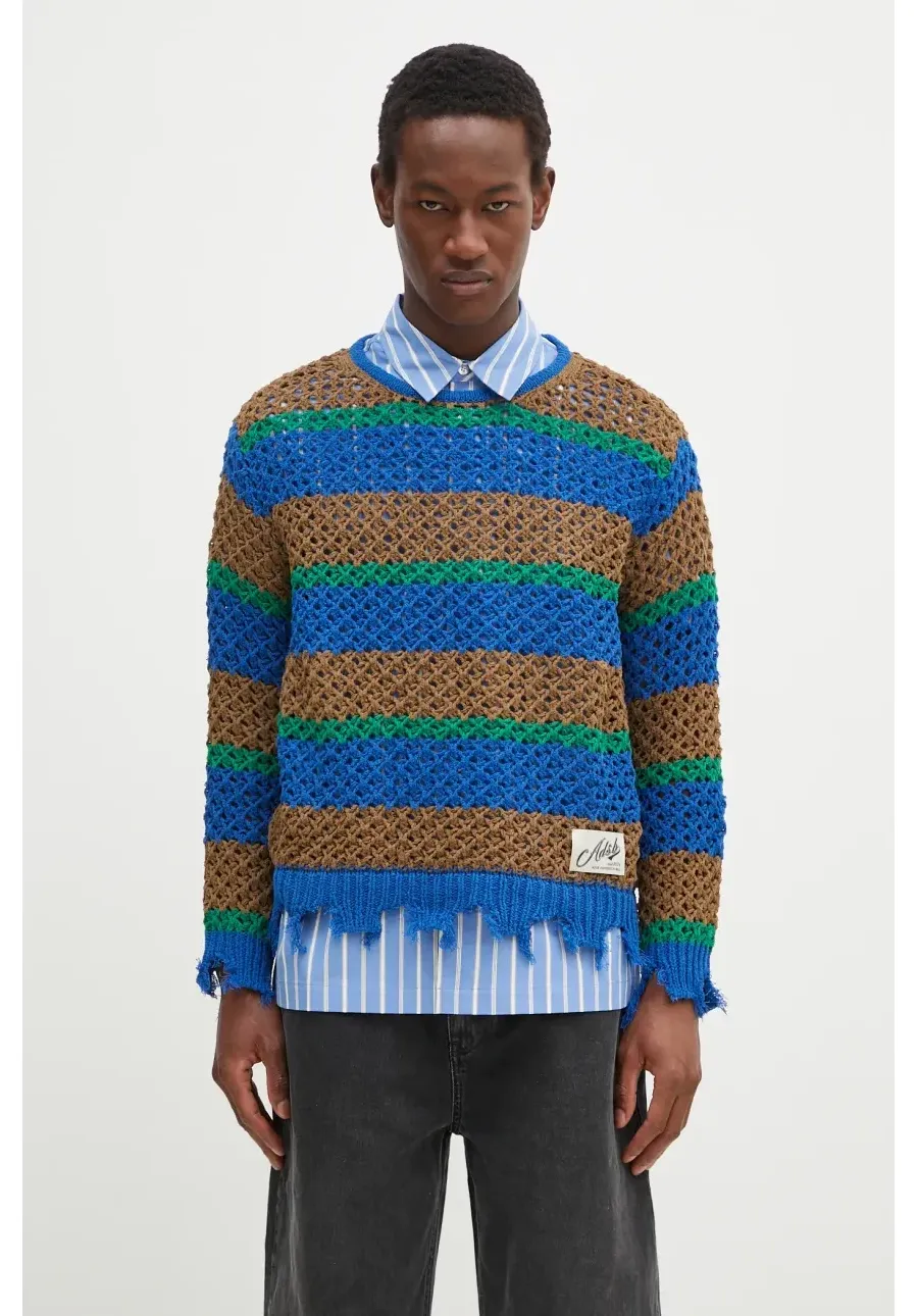 obrazek 1 Andersson Bell sweter Damaged Stripe Boatneck męski kolor brązowy lekki atb1239u