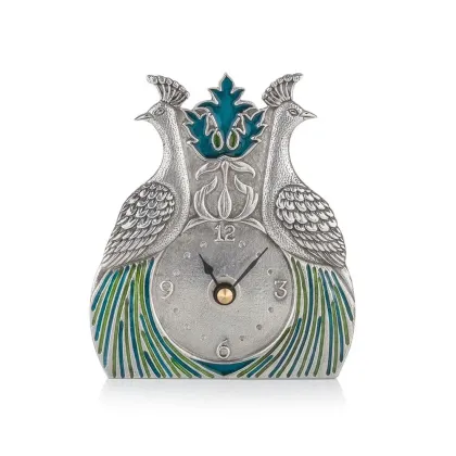 Picture William Morris 'Peacock' tin clock with enameled details