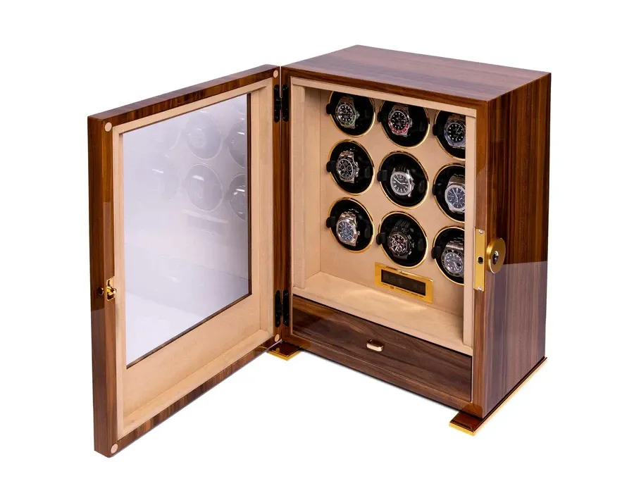 obrazek 4 Podświetlany rotomat na dziewięć automatycznych zegarków - drewniana obudowa