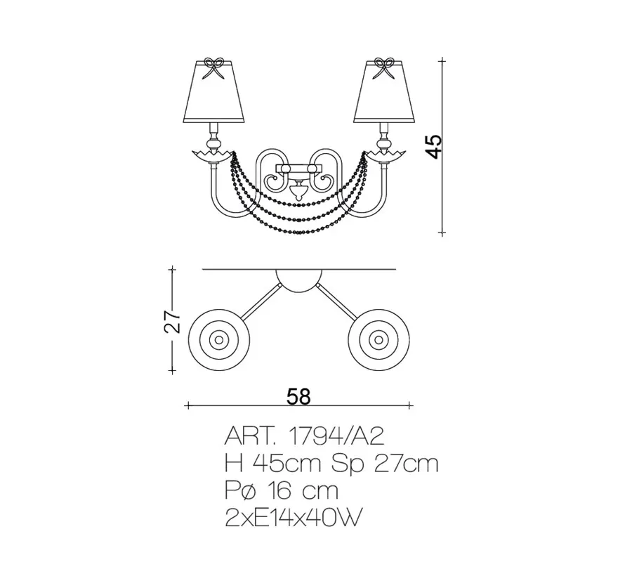obrazek 1 Lampa ścienna z mosiądzu w kolorze antycznego złota z abażurami z organzy - Il Paralume Marina