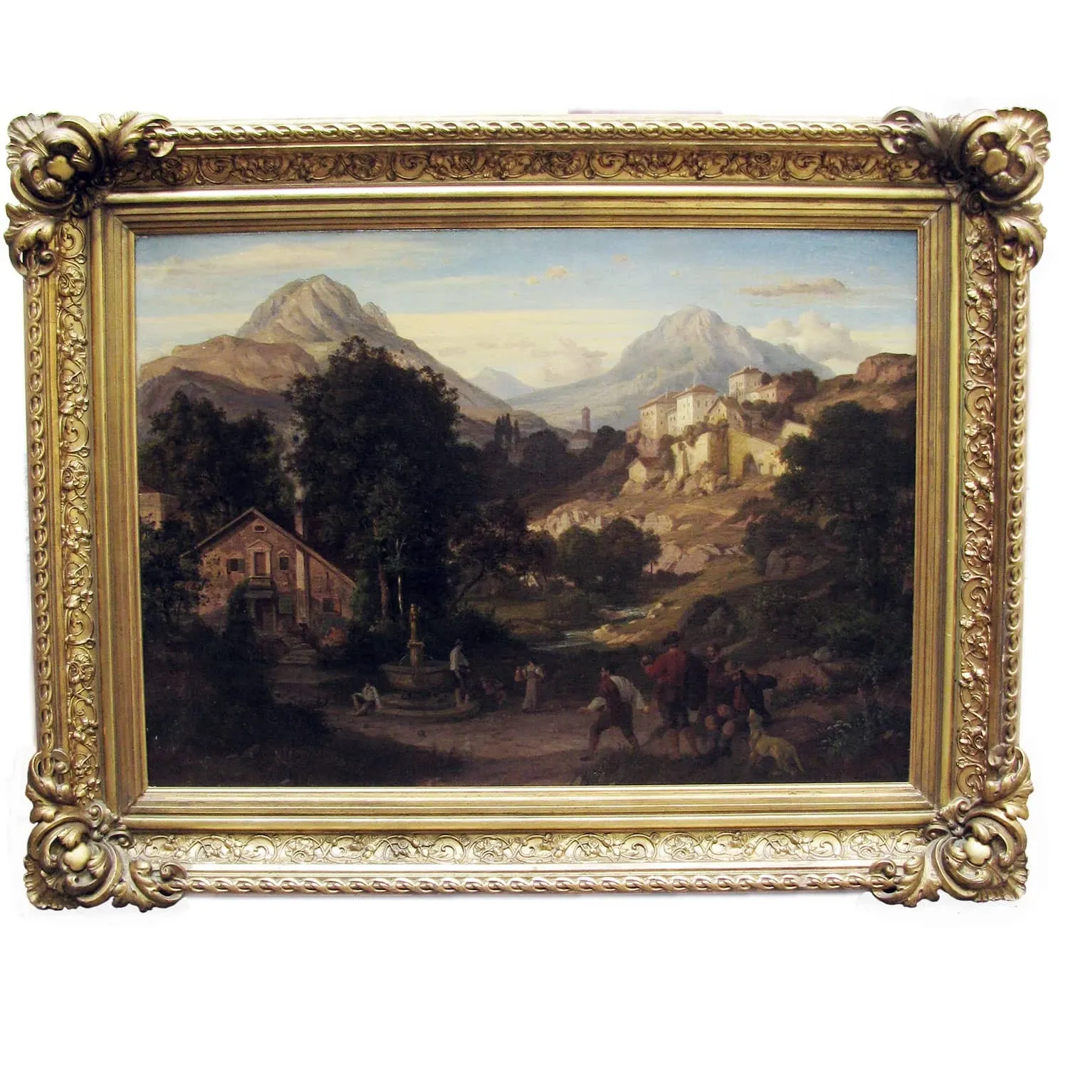 Picture Wspaniały alpejski krajobraz, bogaty w figury i różne perspektywy podpisany Ed Cohen 1866 Weimer