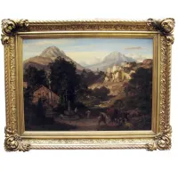 Zdjęcie Wspaniały alpejski krajobraz, bogaty w figury i różne perspektywy podpisany Ed Cohen 1866 Weimer