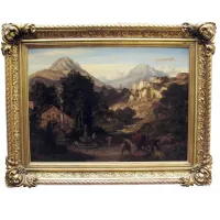 Picture A wonderful alpine landscape, rich in figures and different perspectives, signed Ed Cohen 1866 Weimer