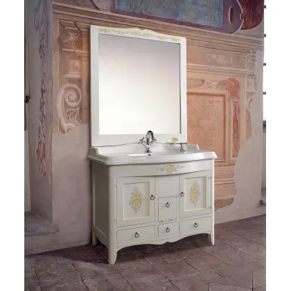 Zdjęcie Piękny stylowy włoski zestaw łazienkowy z porcelanową umywalką i lustrem