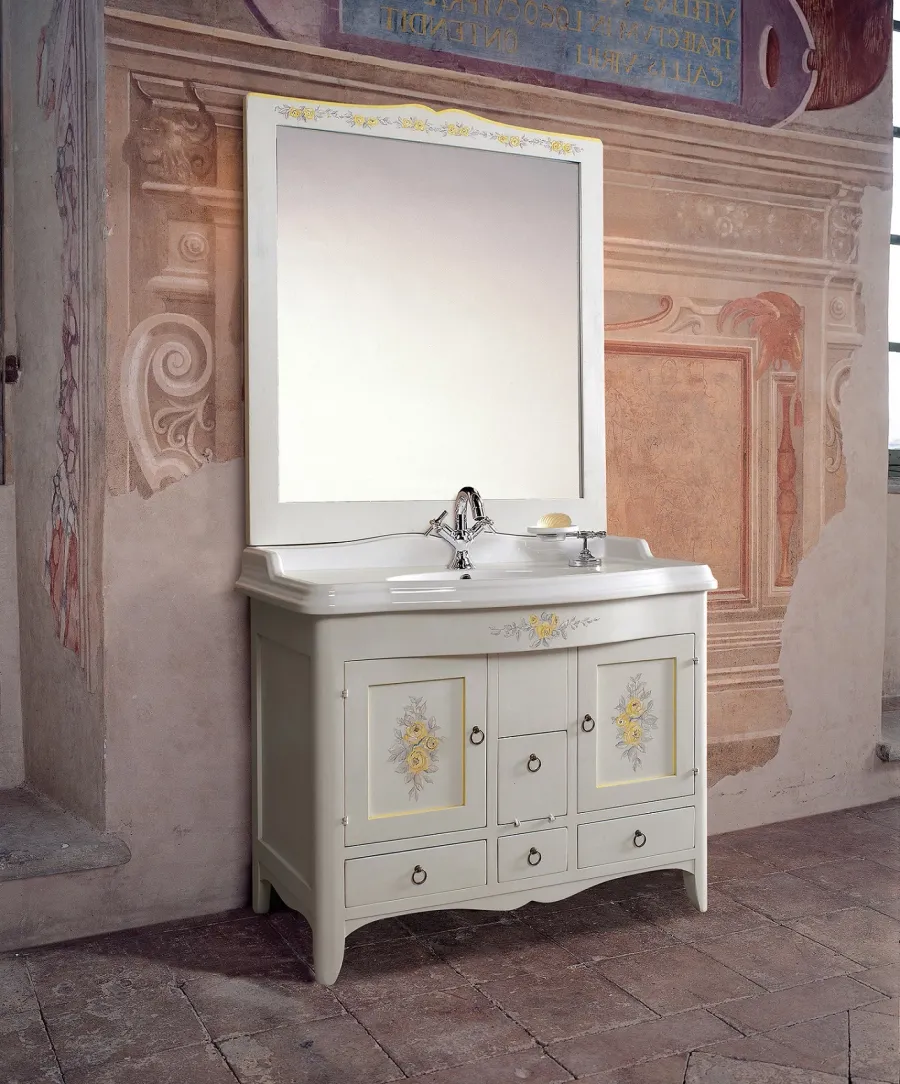 obrazek 1 Piękny stylowy włoski zestaw łazienkowy z porcelanową umywalką i lustrem