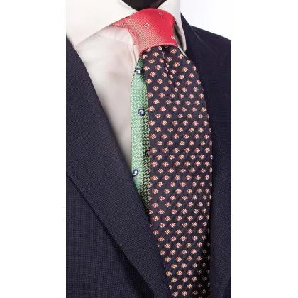 Picture Navy blue tie with red decorations made of silk