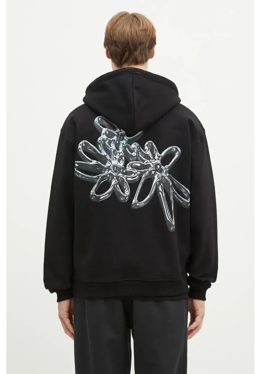 obrazek 1 Filling Pieces bluza bawełniana Chrome Flower męska kolor czarny z kapturem gładka 95299821861