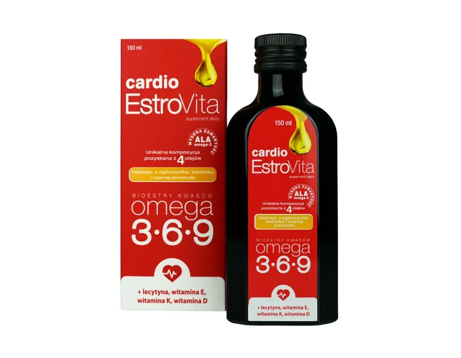 obrazek 1 Estrovita Cardio, Kwasy omega-3-6-9 z olejów roślinnych, Płyn 150 ml