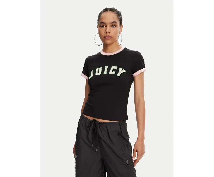 obrazek 1 Juicy Couture T-Shirt Collegiate Ringer JCWCT125320 Czarny Slim Fit
