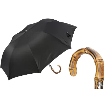 Picture Classic black men's umbrella with a wooden handle - Pasotti