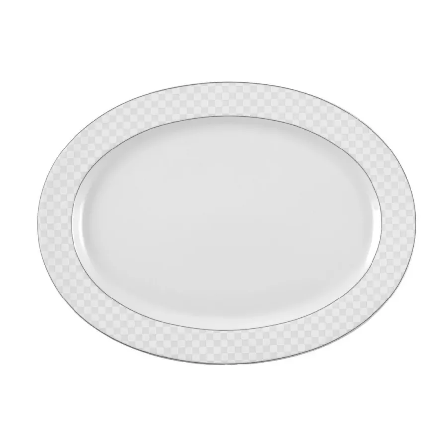 obrazek 1 Ekskluzywny porcelanowy owalny półmisek 31x23 cm w biało szarą szachownicę - Seltmann Weiden