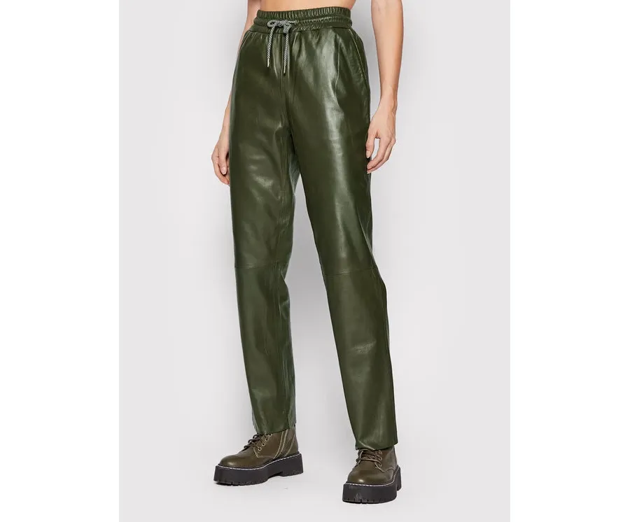 obrazek 1 Notes Du Nord Spodnie skórzane Tazz 12504 Zielony Relaxed Fit
