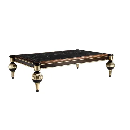 Picture Walnut, gold, black marble - luxurious BENET coffee table - Collecion Alexandra