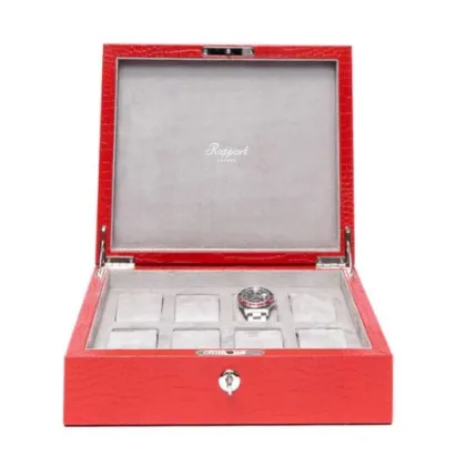 Picture Red leather box for 8 watches from the Brompton series