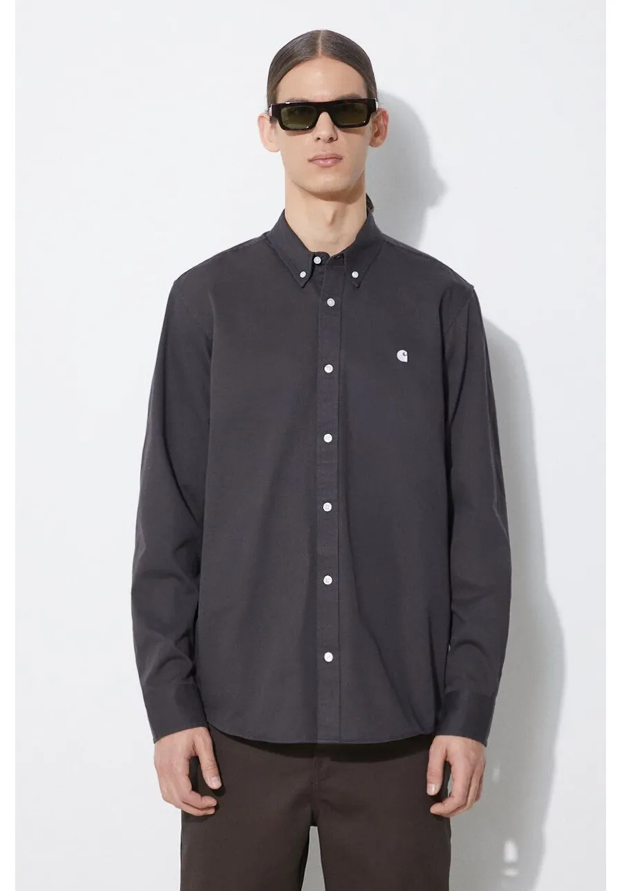 obrazek 1 Carhartt WIP koszula Longsleeve Madison Shirt męska kolor szary regular z kołnierzykiem button-down I023339.1ZYXX