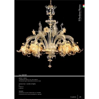 Zdjęcie Przezroczysty żyrandol z sześcioma światłami ze złotą dekoracją w unikalnym stylu - Il Paralume Marina