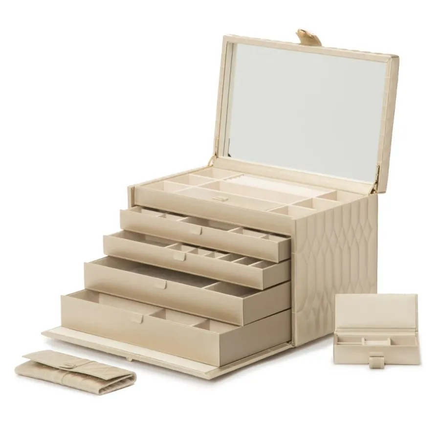 obrazek 1 Szkatułka Caroline Extra Large Ivory z pikowanej skóry