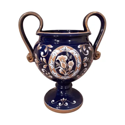 Picture Original Italian vase with a central floral motif on a dark blue background