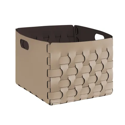 Zdjęcie Niepowtarzalny skórzany kosz Dubai 35x40xH30 cm w kolorze cappuccino