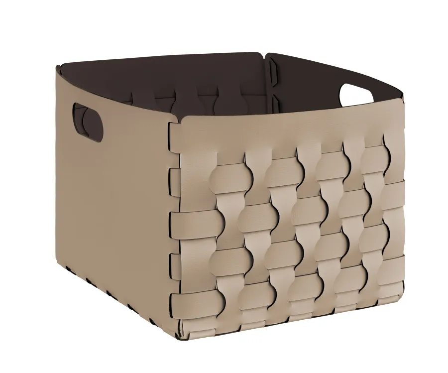 obrazek 1 Niepowtarzalny skórzany kosz Dubai 35x40xH30 cm w kolorze cappuccino