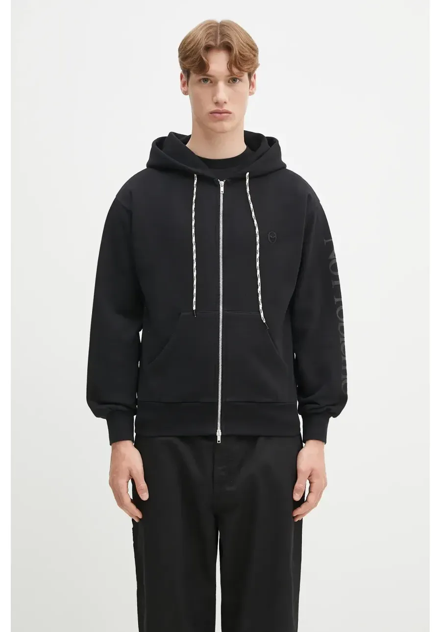 obrazek 1 No Problemo bluza bawełniana Alien-O Zip Through Hoodie męska kolor czarny z kapturem z nadrukiem NP2003003