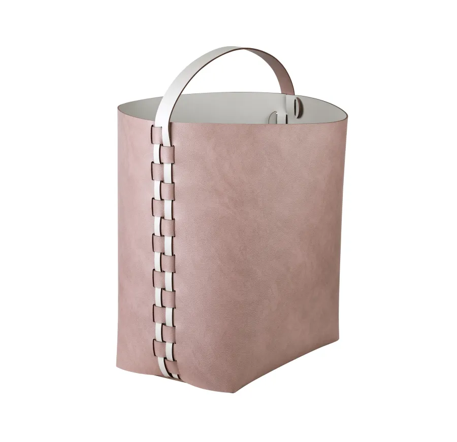 obrazek 1 Piękny skórzany kosz Helena z rączką 35x30xH45 cm w stylowym kolorze pudrowego różu