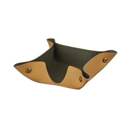 Zdjęcie Skórzany pojemnik na karteczki 10х10хH4 cm w kolorze musztardy