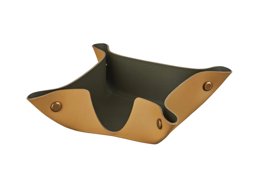 obrazek 1 Skórzany pojemnik na karteczki 10х10хH4 cm w kolorze musztardy