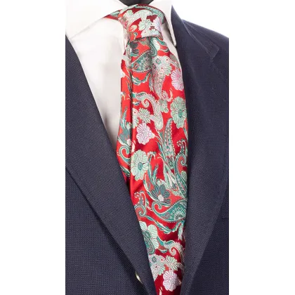 Zdjęcie Olśniewający, czerwony krawat z japońskim, kwiatowym wzorem