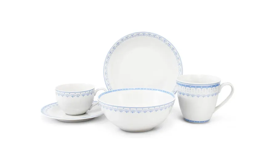obrazek 1 Czeski 5-elementowy zestaw śniadaniowy z porcelany w kolorze jasnoniebieskim z kolekcji HyggeLine – wariant 3 – Leander