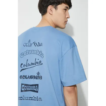 Zdjęcie Columbia t-shirt Burnt Lake męski kolor niebieski z nadrukiem 2071711