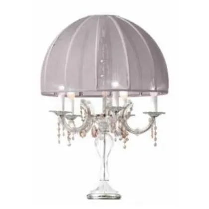 Picture Clear glass table lamp with colorful crystal pendants and organza shade – Il Paralume Marina