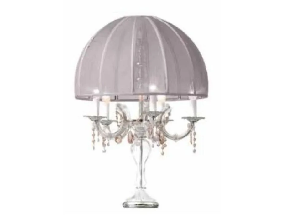 obrazek 1 Lampa stołowa z przezroczystego szkła z kolorowymi kryształowymi zawieszkami i kloszem z organzy – Il Paralume Marina