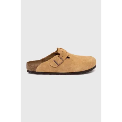 Zdjęcie Birkenstock klapki zamszowe Boston męskie kolor beżowy 1026181