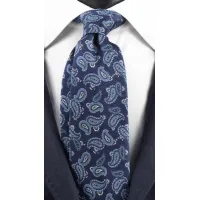 Picture A unique tie made of the highest quality silk with a printed paisley pattern in shades of blue