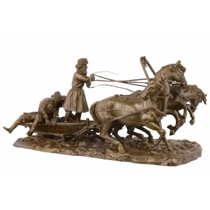 Zdjęcie Stylowa rzeźba przedstawiająca trójkonny zaprzęg z brązu