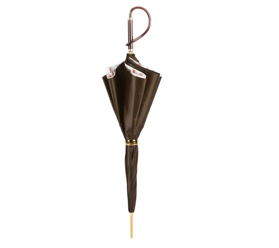 obrazek 2 Elegancki parasol damski w kolorach brązu w kropki – Pasotti