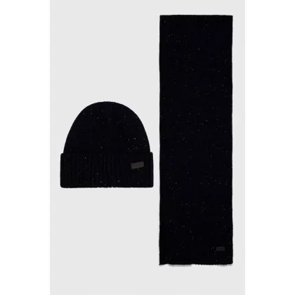 Zdjęcie Barbour czapka i szalik Carlton Fleck Beanie & Scarf Gift Set kolor granatowy MGS0047