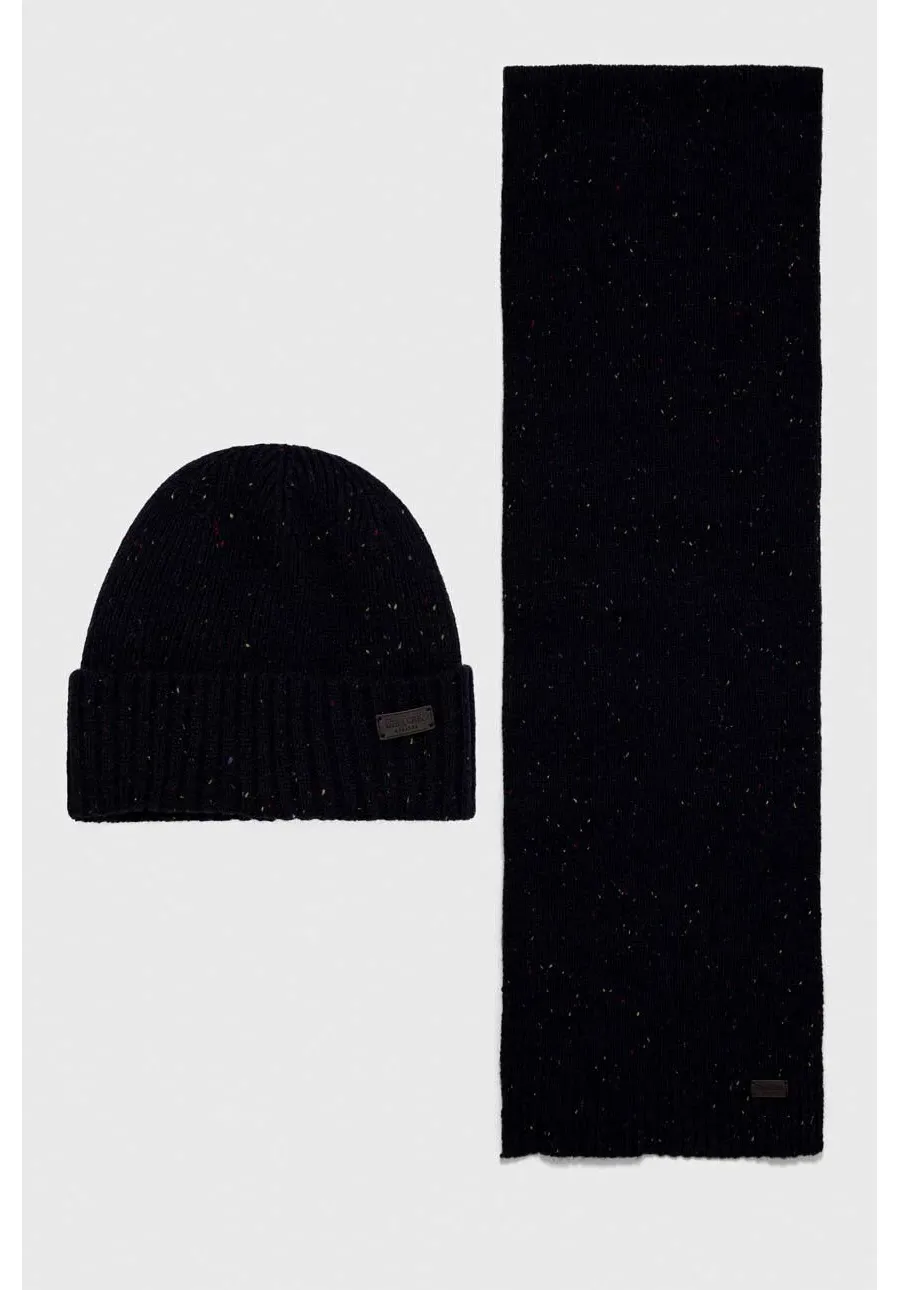 obrazek 1 Barbour czapka i szalik Carlton Fleck Beanie & Scarf Gift Set kolor granatowy MGS0047