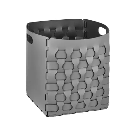 Zdjęcie Szary wysoki kosz Dubai 35x35xH40 cm z plecionymi skórzanymi bokami