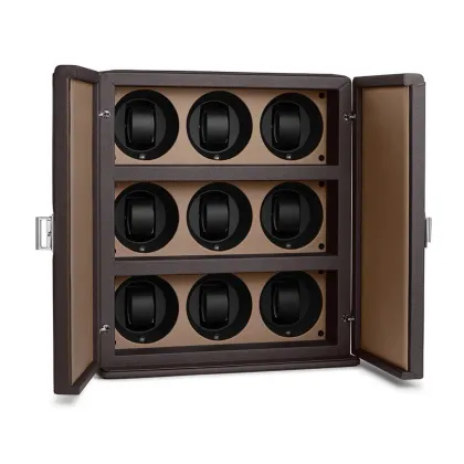 Zdjęcie Włoskie skórzane akcesorium do zegarków - futerał z 9 rotomatami